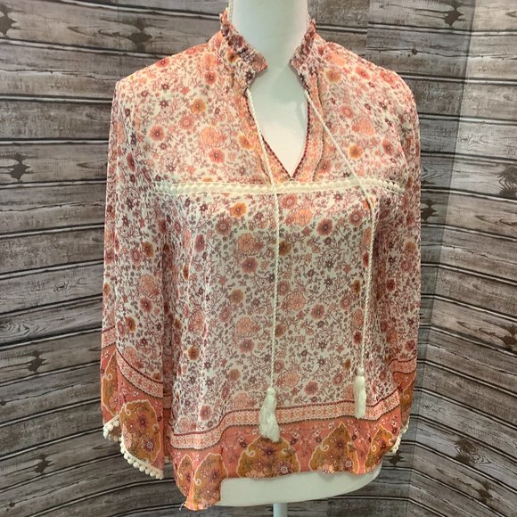 hint of mint Tops - HINT OF MINT Orange/Cream Floral Long Sleeve Top